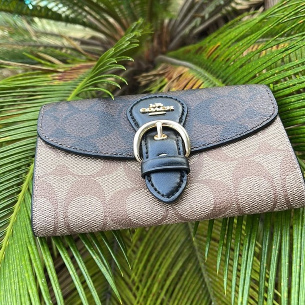 Coach Kleo Wallet C6897 Blocked Signature Canvas In Khaki Brown Multi - Picture 2 of 14